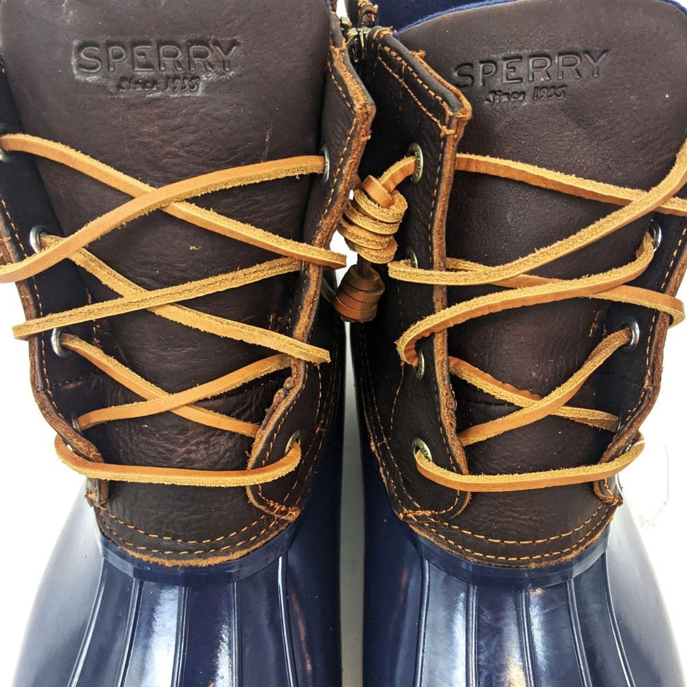 Sperry Saltwater Leather Duck Boots NEW Navy Blue - Picture 4 of 9